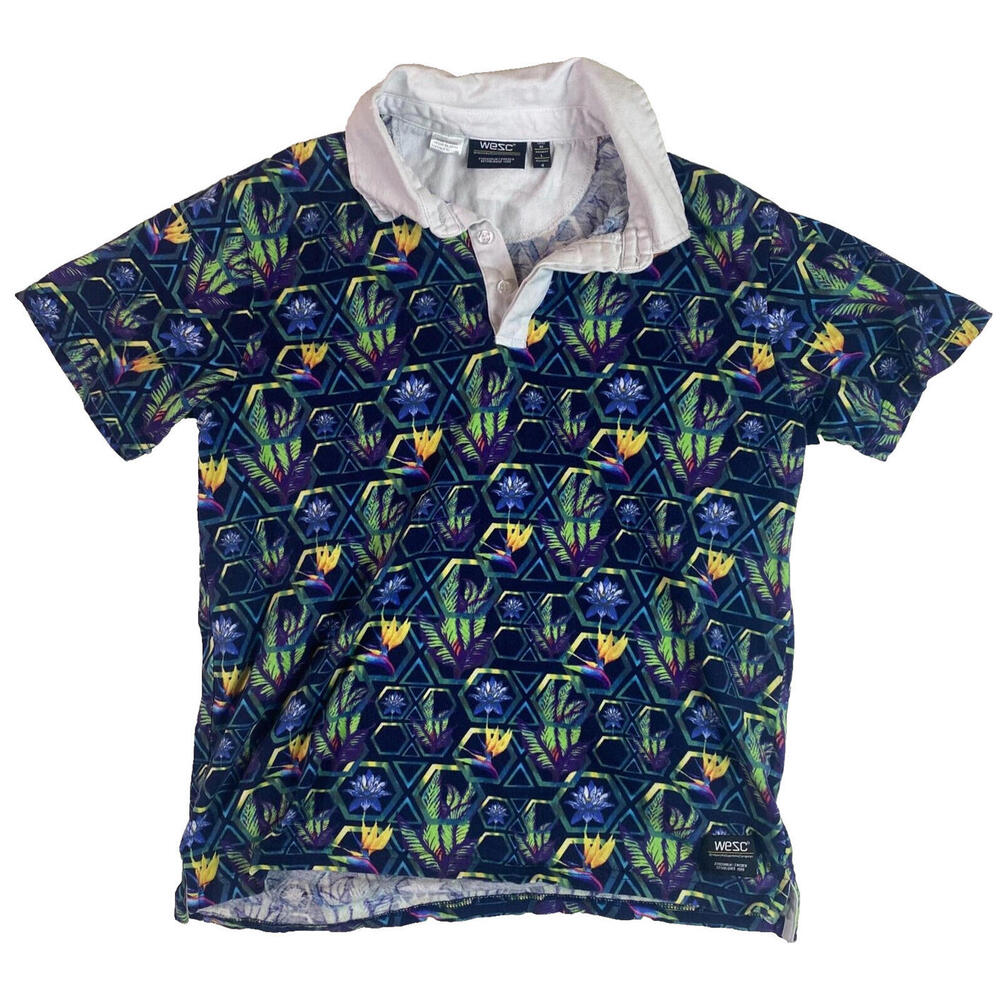 WESC All Over‎ Graphic Print Polo Shirt Unisex Men - M